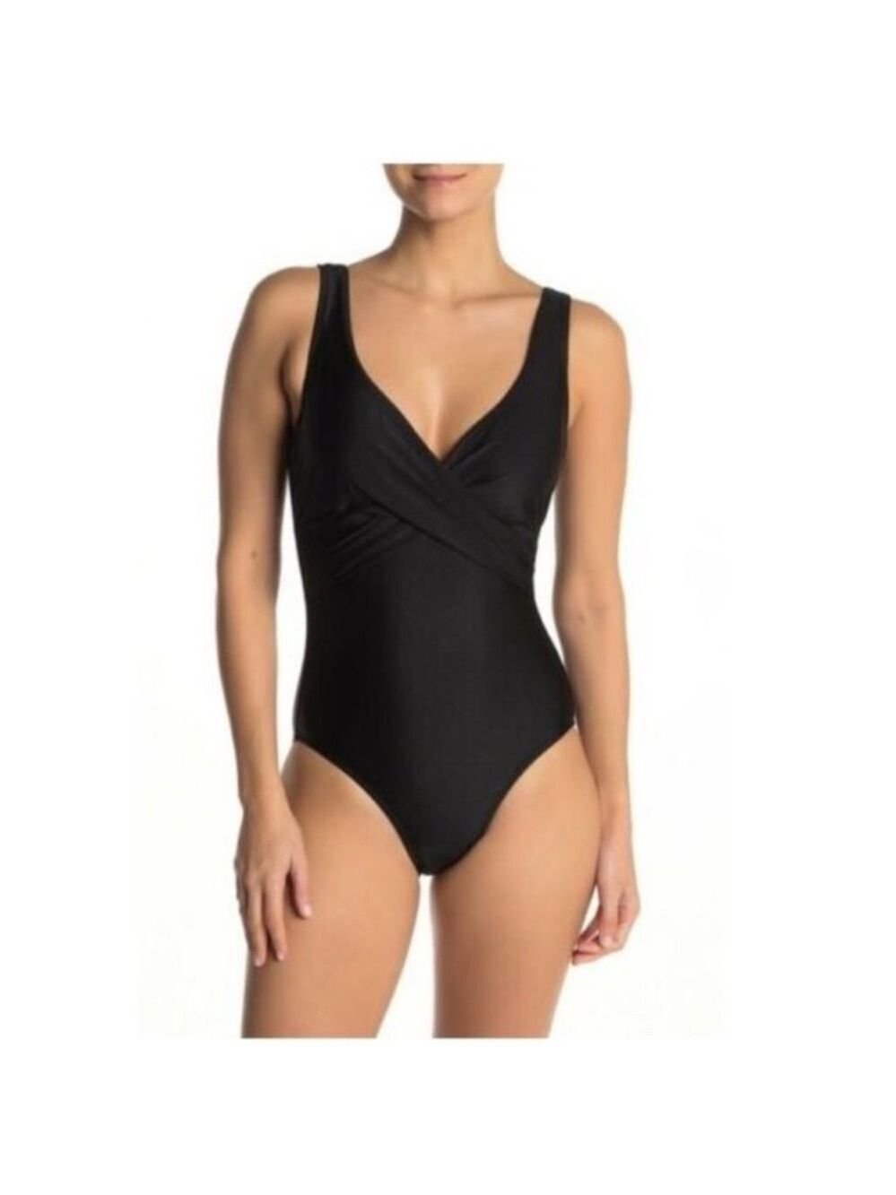 Tahari Tiered Ultra Luxe Surplice Wrap Ruched Swimsuit